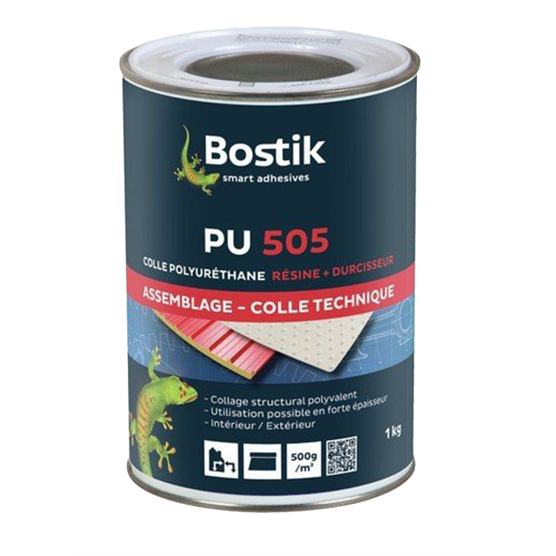 Colle PU 505 Bostik : une colle polyuréthane haute performance pour assemblages techniques, intérieurs et extérieurs.